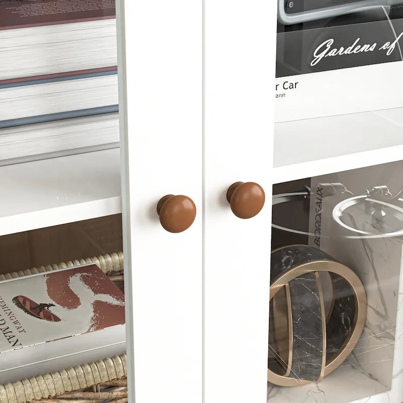 Weißer Hochschrank für Küchenspeisekammer aus MDF mit Glastüren und verstellbaren Einlegeböden