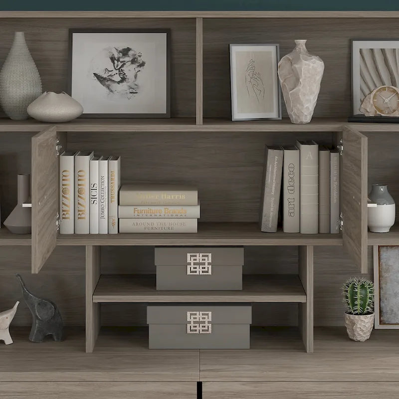 Holzschreibtischaufsatz mit Schrank und offenen Regalen, verschiedene Ausführungen