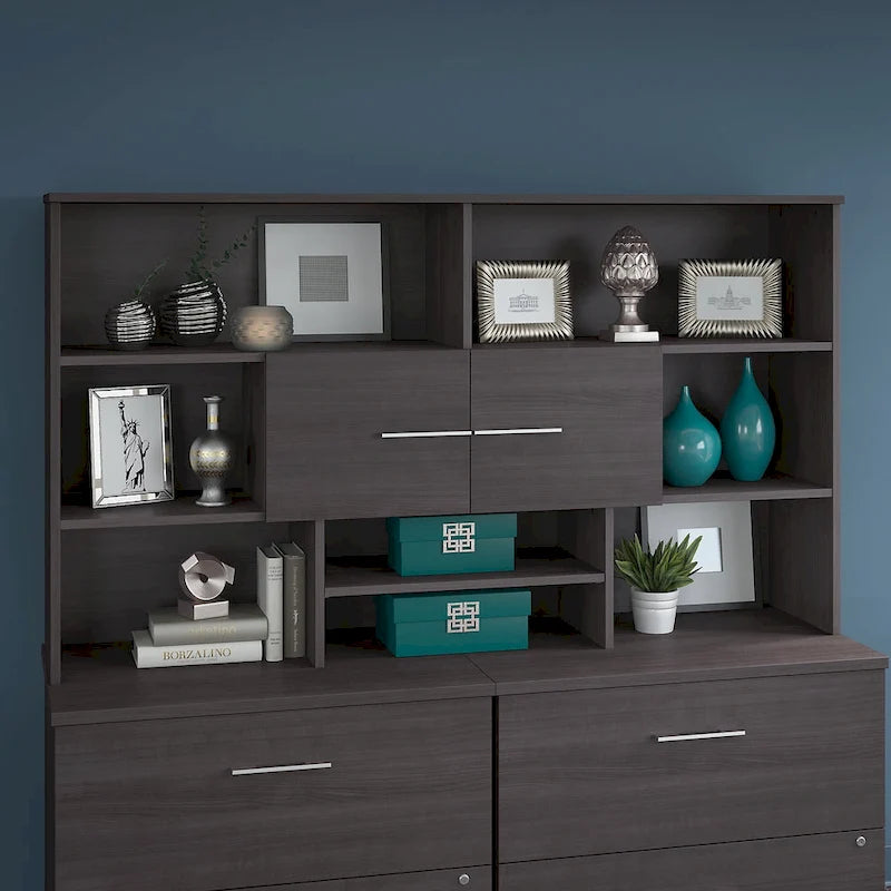 Holzschreibtischaufsatz mit Schrank und offenen Regalen, verschiedene Ausführungen