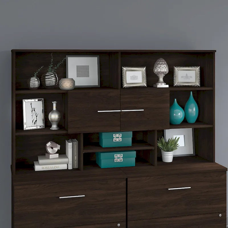 Holzschreibtischaufsatz mit Schrank und offenen Regalen, verschiedene Ausführungen