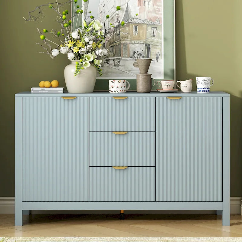 47.2" Sideboard-Buffetschrank mit Wellendesign, 3 Schubladen und verstellbaren Einlegeböden