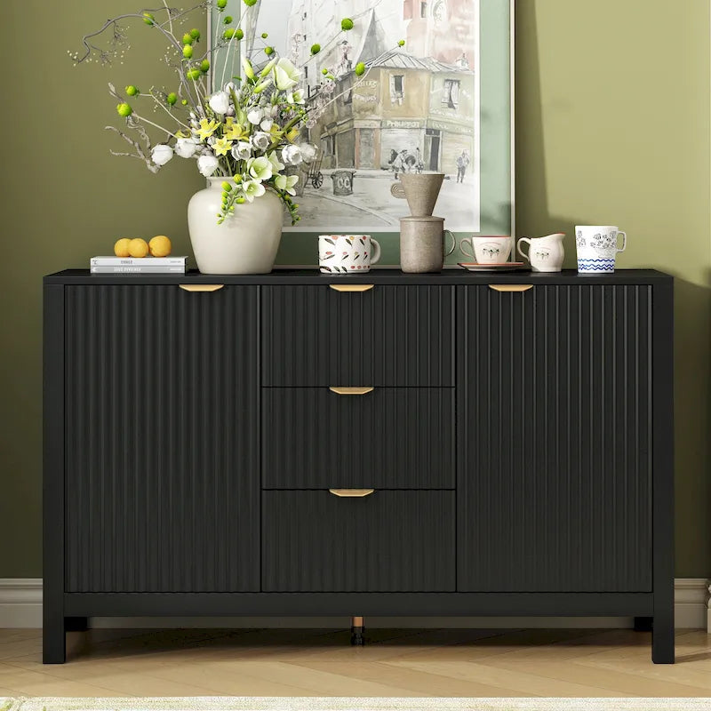 47.2" Sideboard-Buffetschrank mit Wellendesign, 3 Schubladen und verstellbaren Einlegeböden