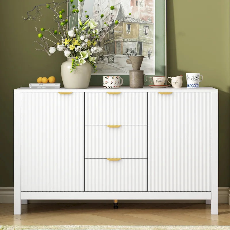 47.2" Sideboard-Buffetschrank mit Wellendesign, 3 Schubladen und verstellbaren Einlegeböden