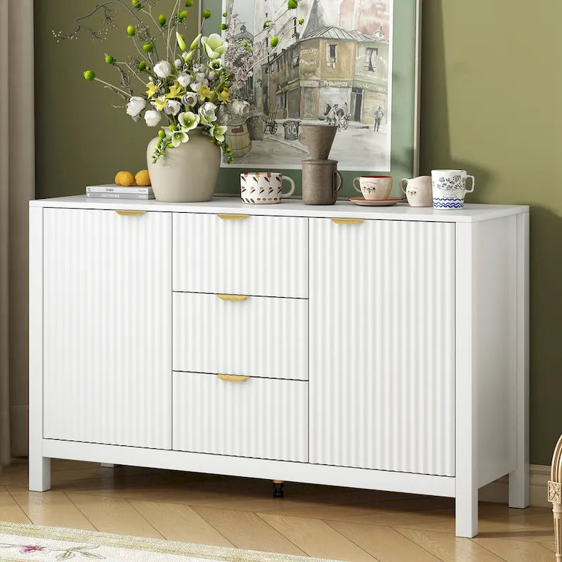 47.2" Sideboard-Buffetschrank mit Wellendesign, 3 Schubladen und verstellbaren Einlegeböden
