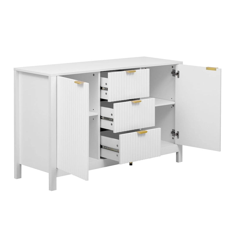 47.2" Sideboard-Buffetschrank mit Wellendesign, 3 Schubladen und verstellbaren Einlegeböden