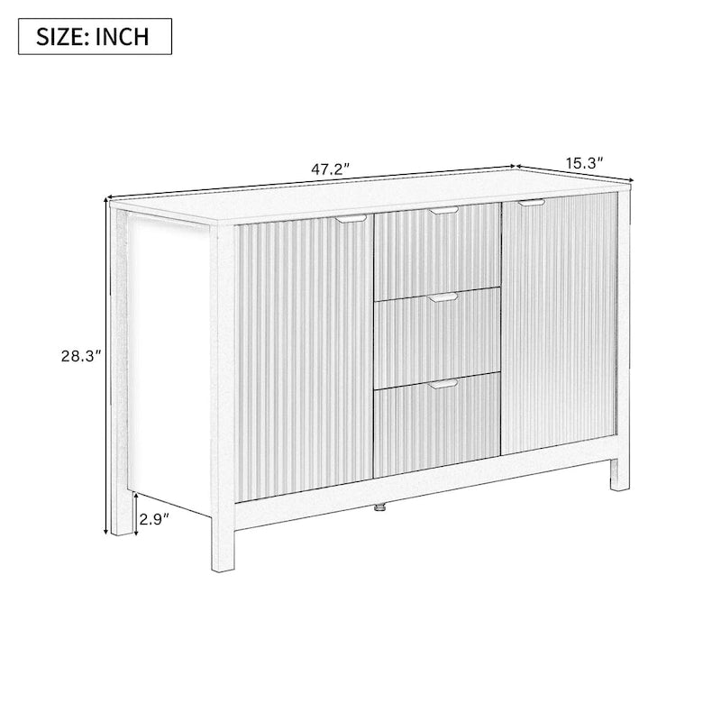 47.2" Sideboard-Buffetschrank mit Wellendesign, 3 Schubladen und verstellbaren Einlegeböden