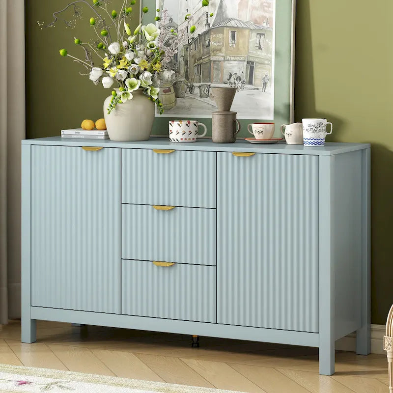 47.2" Sideboard-Buffetschrank mit Wellendesign, 3 Schubladen und verstellbaren Einlegeböden