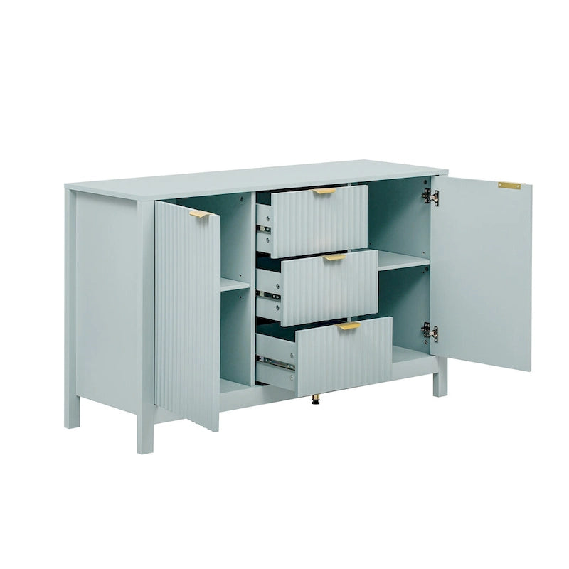 47.2" Sideboard-Buffetschrank mit Wellendesign, 3 Schubladen und verstellbaren Einlegeböden
