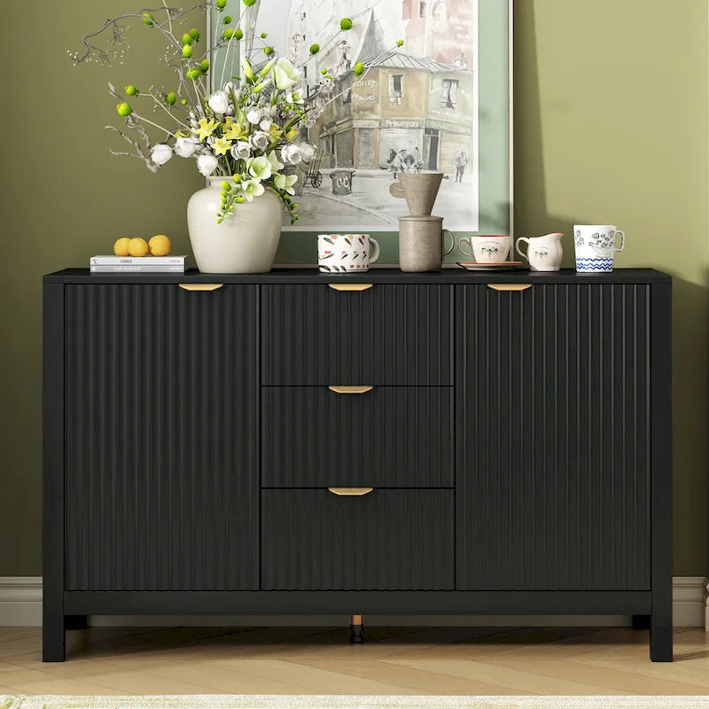 47.2" Sideboard-Buffetschrank mit Wellendesign, 3 Schubladen und verstellbaren Einlegeböden