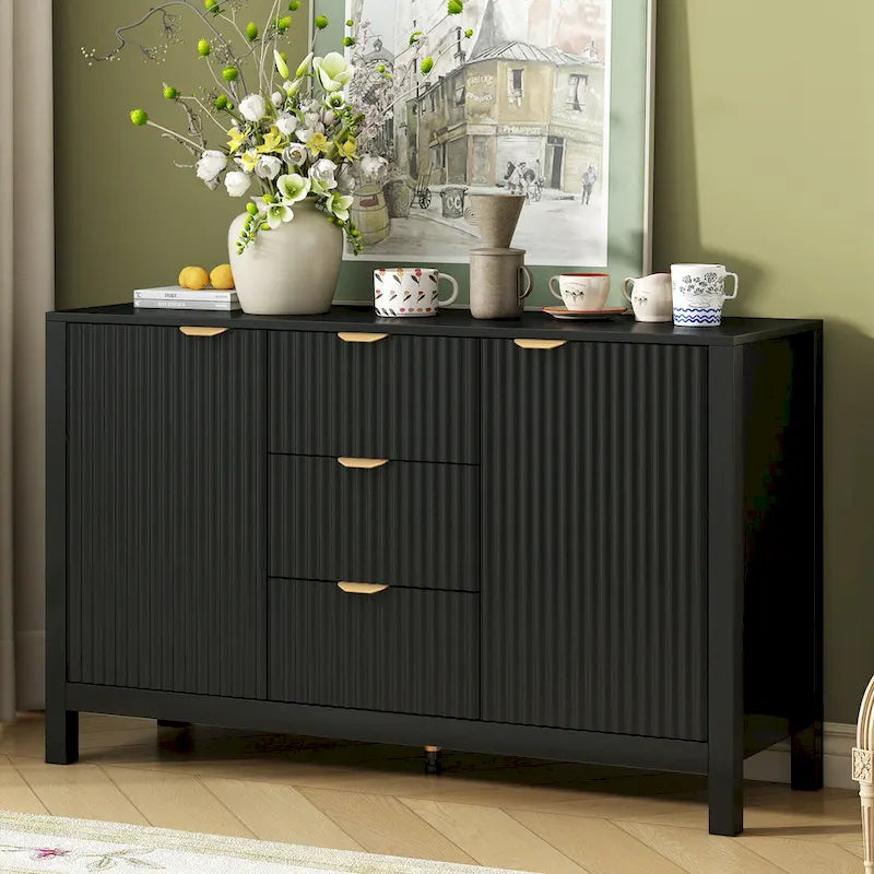 47.2" Sideboard-Buffetschrank mit Wellendesign, 3 Schubladen und verstellbaren Einlegeböden