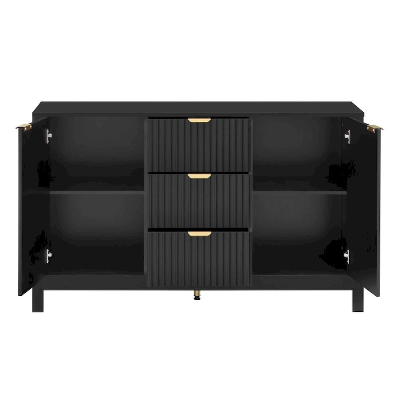 47.2" Sideboard-Buffetschrank mit Wellendesign, 3 Schubladen und verstellbaren Einlegeböden
