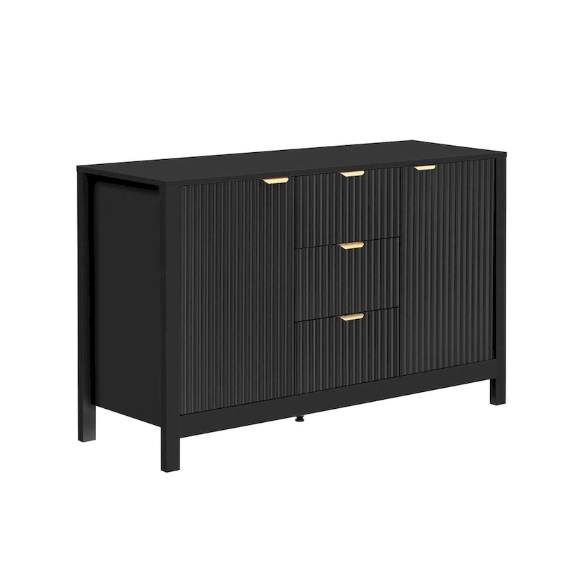 47.2" Sideboard-Buffetschrank mit Wellendesign, 3 Schubladen und verstellbaren Einlegeböden