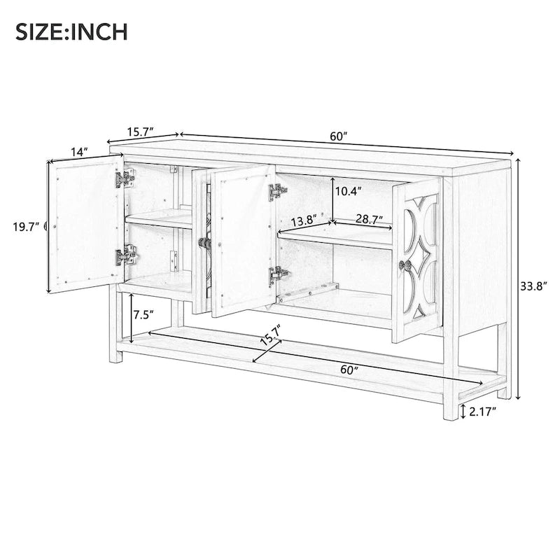 Retro-Konsolen-Sideboard mit Spiegeltüren und Akazienholzbeinen