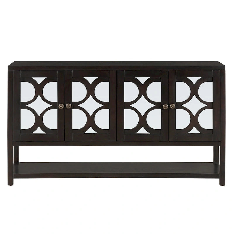 Retro-Konsolen-Sideboard mit Spiegeltüren und Akazienholzbeinen