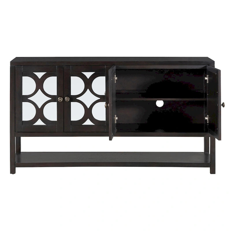Retro-Konsolen-Sideboard mit Spiegeltüren und Akazienholzbeinen