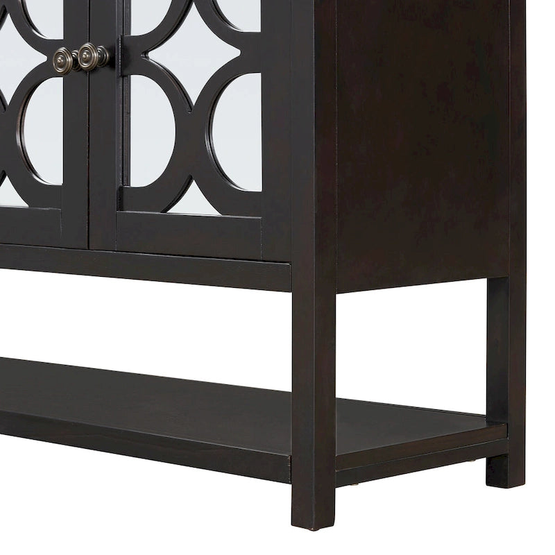 Retro-Konsolen-Sideboard mit Spiegeltüren und Akazienholzbeinen