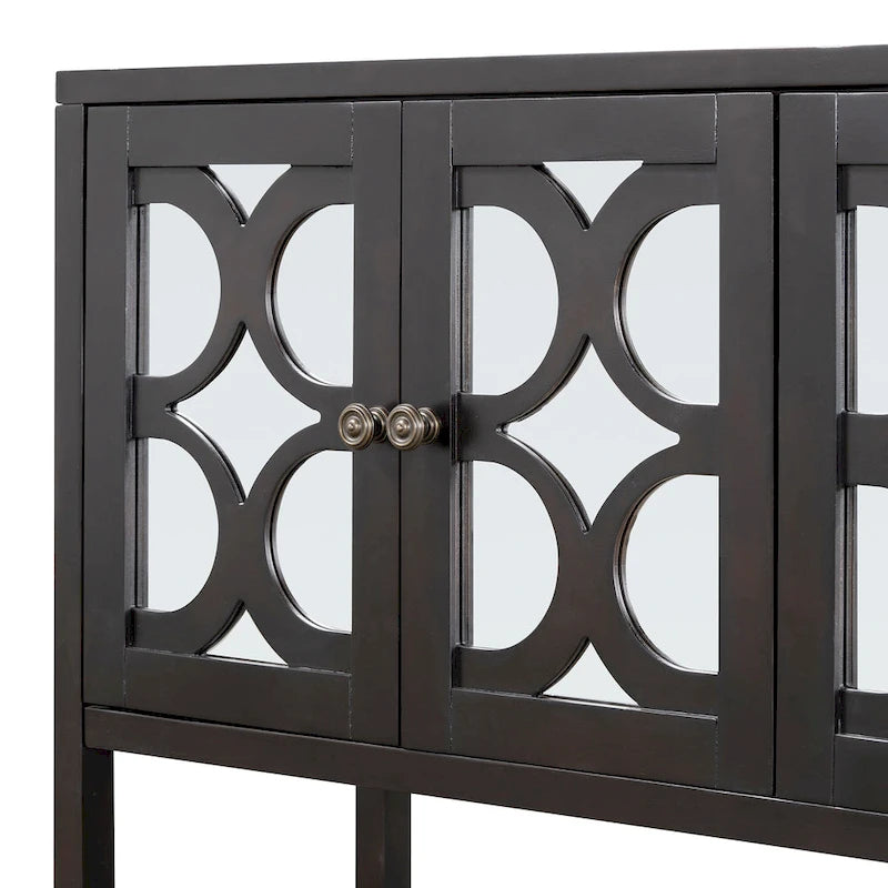 Retro-Konsolen-Sideboard mit Spiegeltüren und Akazienholzbeinen