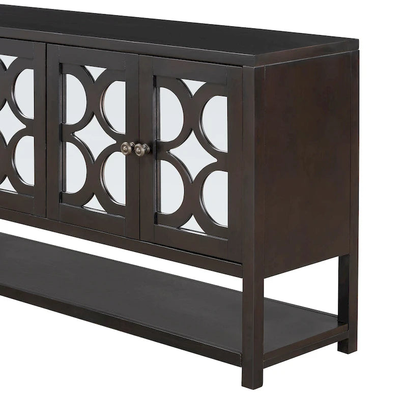Retro-Konsolen-Sideboard mit Spiegeltüren und Akazienholzbeinen