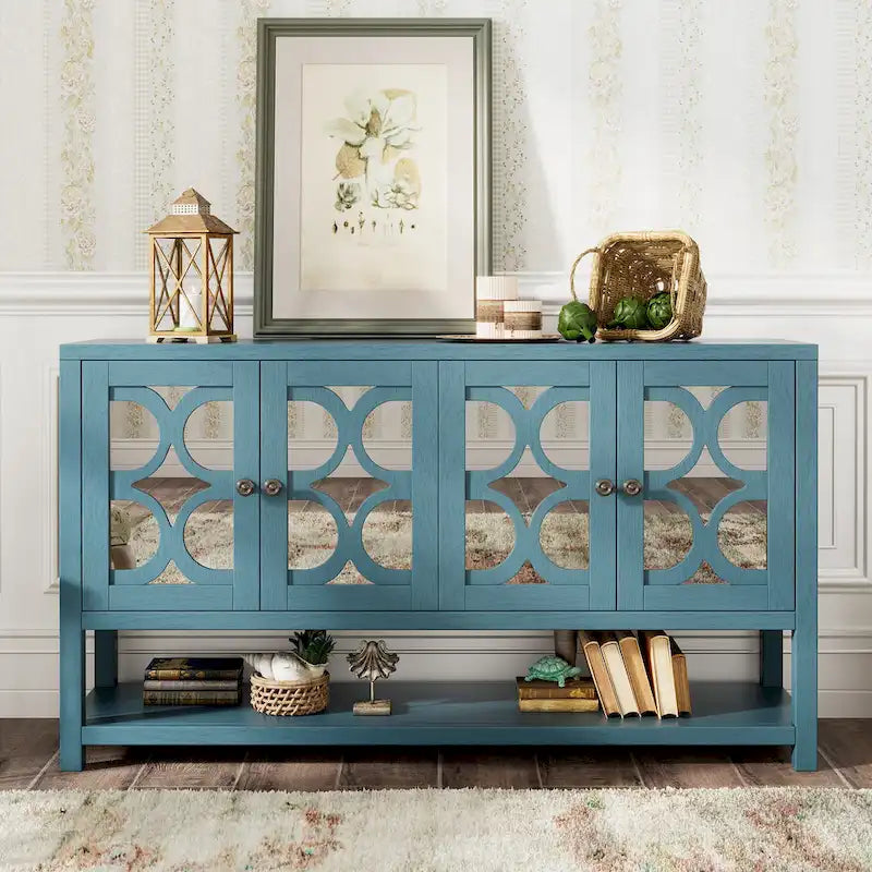 Retro-Konsolen-Sideboard mit Spiegeltüren und Akazienholzbeinen