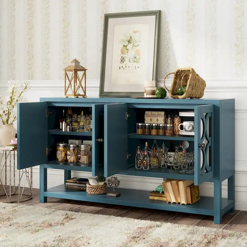 Retro-Konsolen-Sideboard mit Spiegeltüren und Akazienholzbeinen