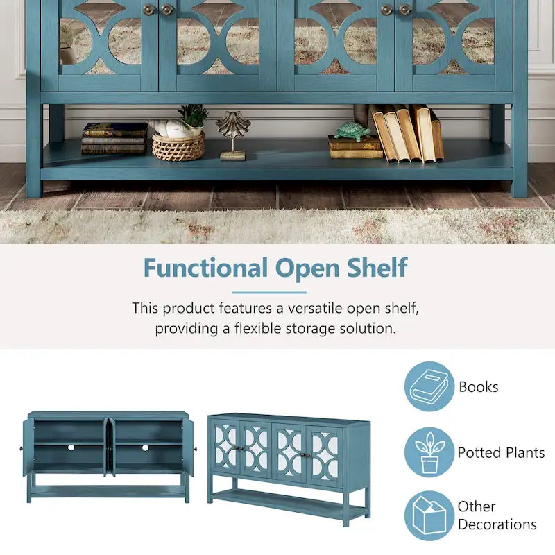 Retro-Konsolen-Sideboard mit Spiegeltüren und Akazienholzbeinen