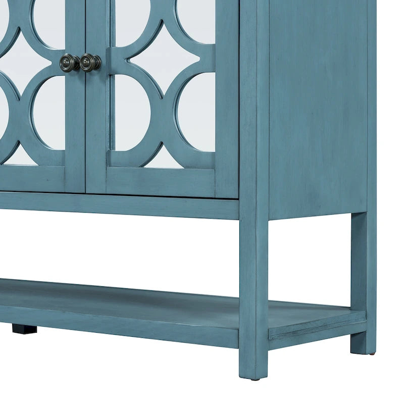 Retro-Konsolen-Sideboard mit Spiegeltüren und Akazienholzbeinen