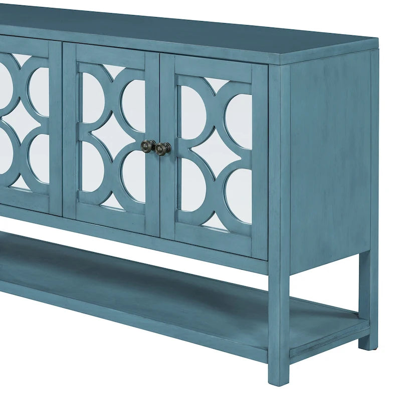 Retro-Konsolen-Sideboard mit Spiegeltüren und Akazienholzbeinen
