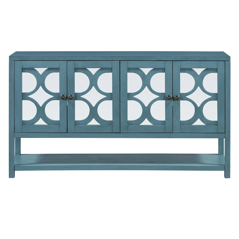 Retro-Konsolen-Sideboard mit Spiegeltüren und Akazienholzbeinen