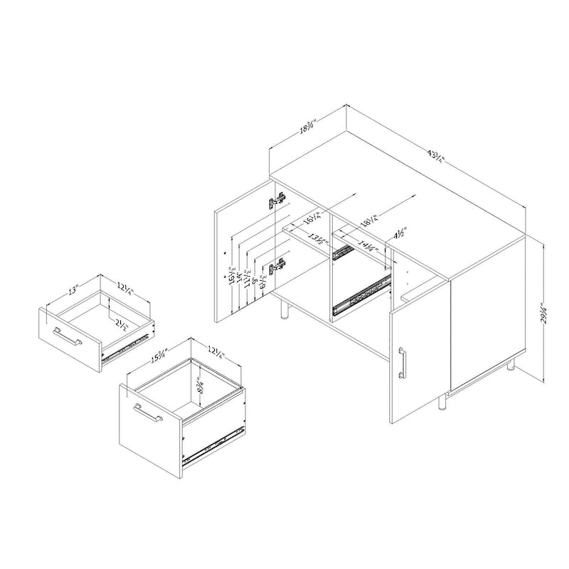 Home-Office-Sideboard mit Schublade für Hängeregistratur und verstellbarem Einlegeboden