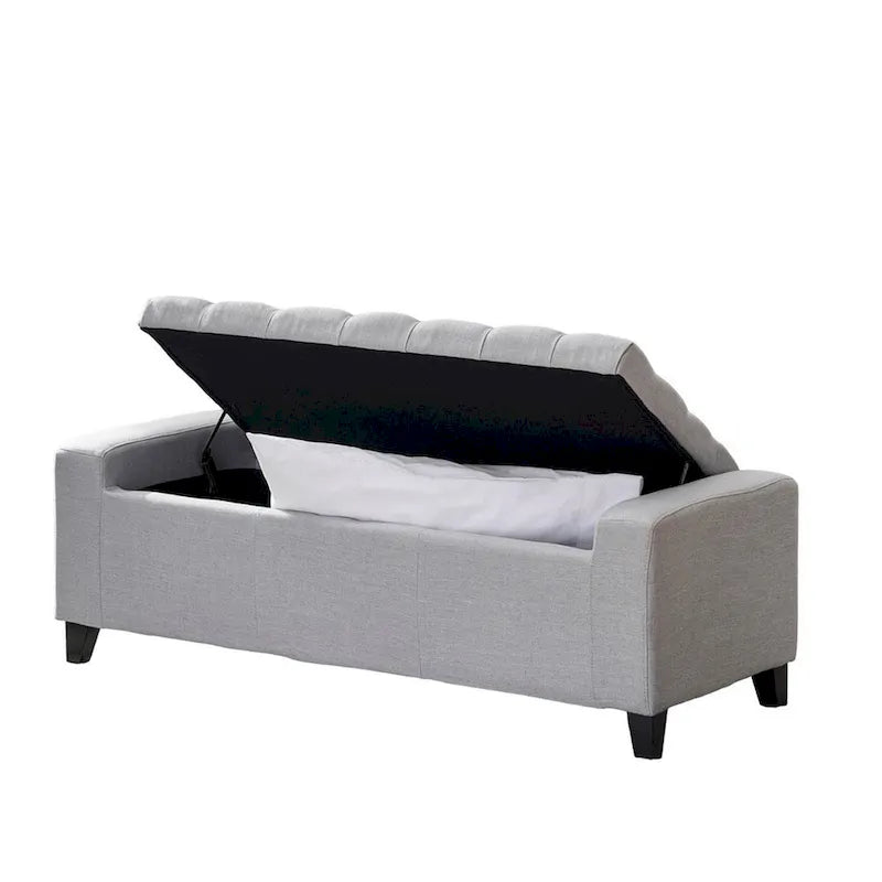 Sitzbank mit Stauraum, Hellgrauer Stoff, Gesteppte Oberfläche, 130 cm