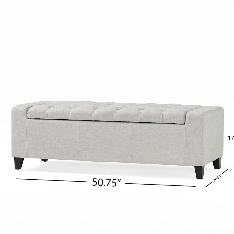 Sitzbank mit Stauraum, Hellgrauer Stoff, Gesteppte Oberfläche, 130 cm