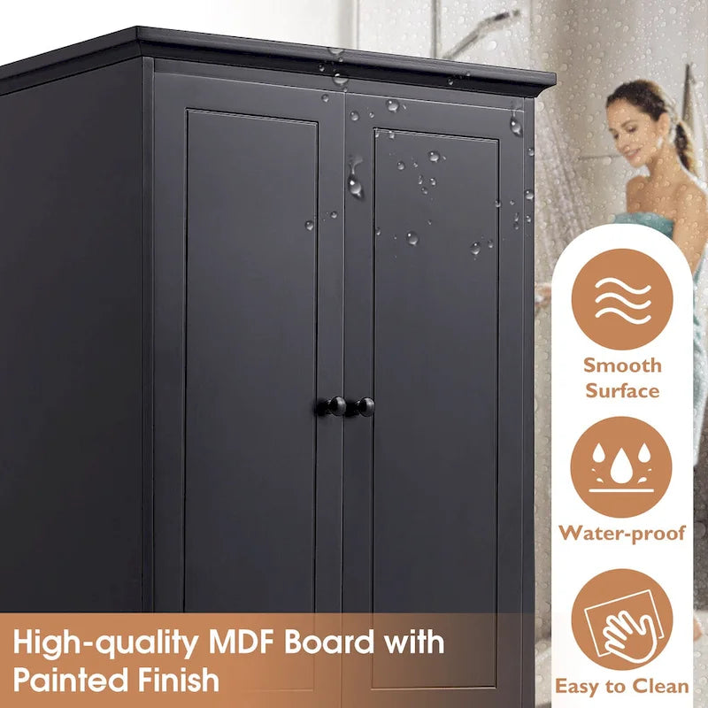 Freistehender weißer Badezimmerschrank mit 4 Schubladen und 2 Türen, verstellbarem Regal, wasserdichter MDF-Aufbewahrungseinheit