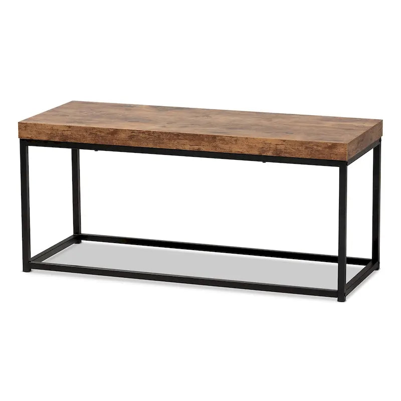 Moderne Akzentbank aus Holz und Metall, Walnussbraun
