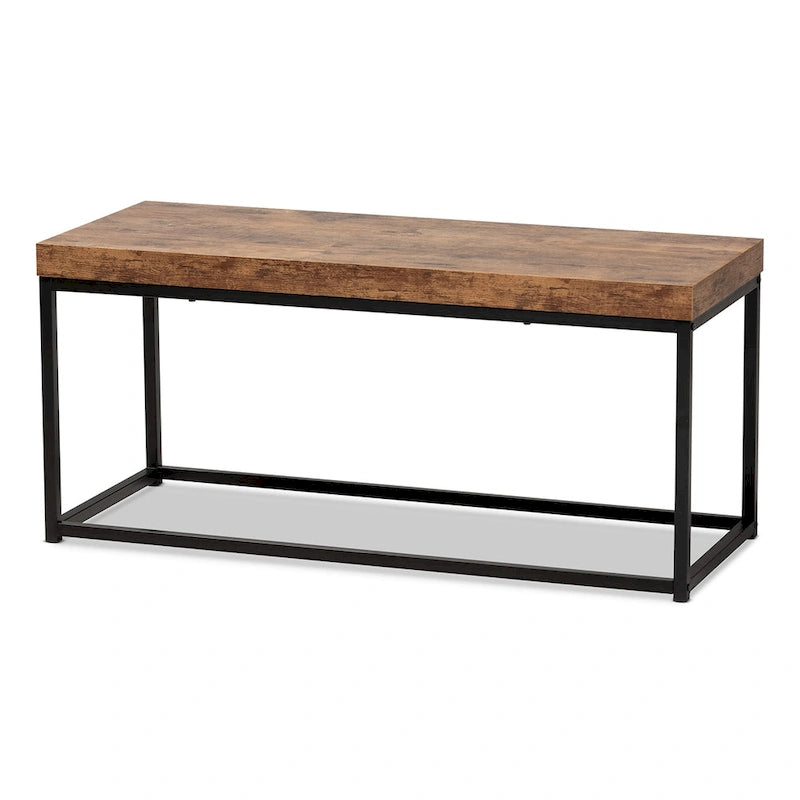 Moderne Akzentbank aus Holz und Metall, Walnussbraun