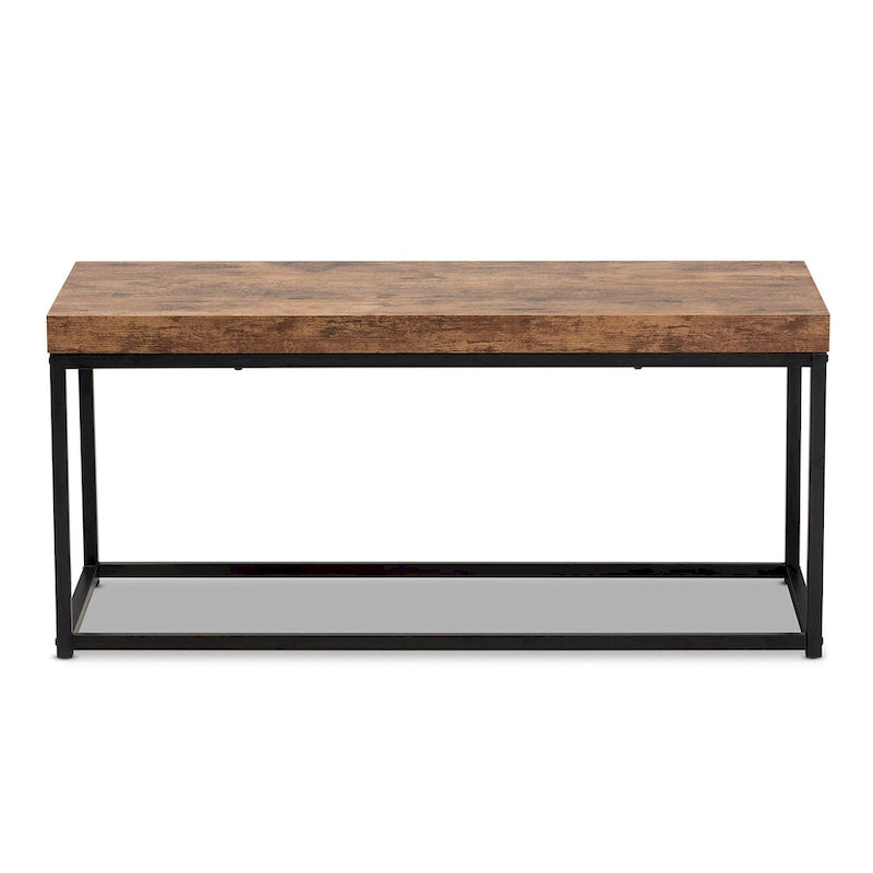 Moderne Akzentbank aus Holz und Metall, Walnussbraun