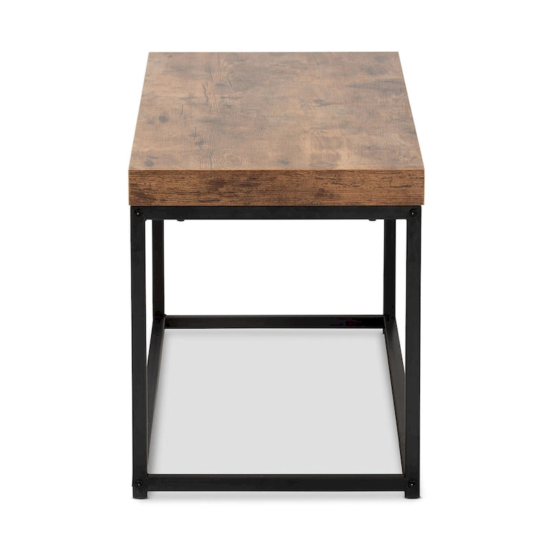 Moderne Akzentbank aus Holz und Metall, Walnussbraun