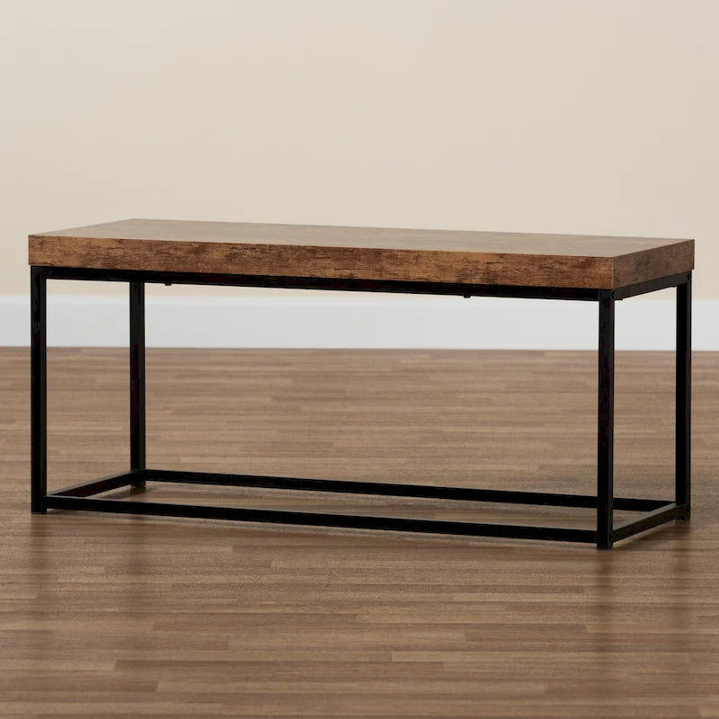 Moderne Akzentbank aus Holz und Metall, Walnussbraun
