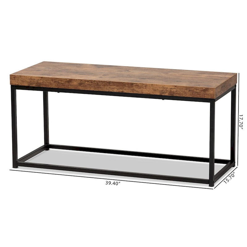 Moderne Akzentbank aus Holz und Metall, Walnussbraun
