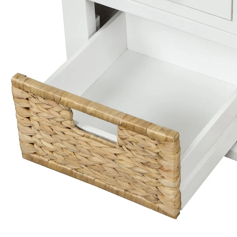 Aufbewahrungsbank mit Schubladen und Rattan-Körben, Flursitzbank für Schuhe