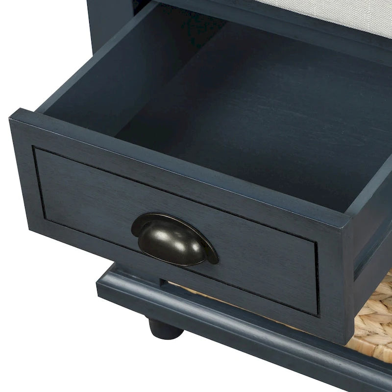 Aufbewahrungsbank mit Schubladen und Rattan-Körben, Flursitzbank für Schuhe