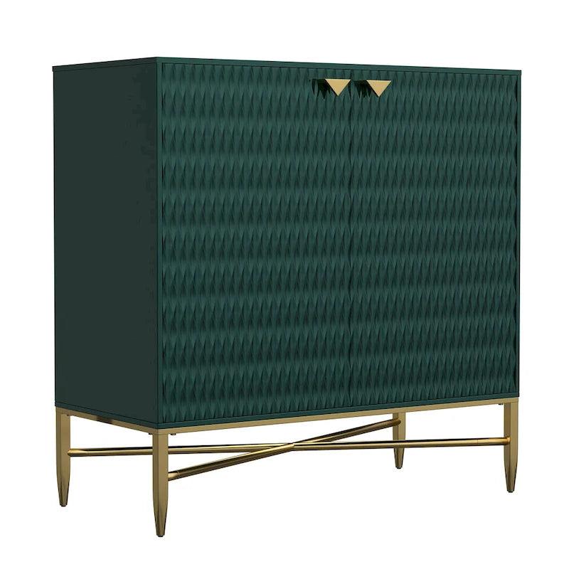80 cm breiter, hochglänzender Schrank mit 2 Türen und goldenen Metallbeinen
