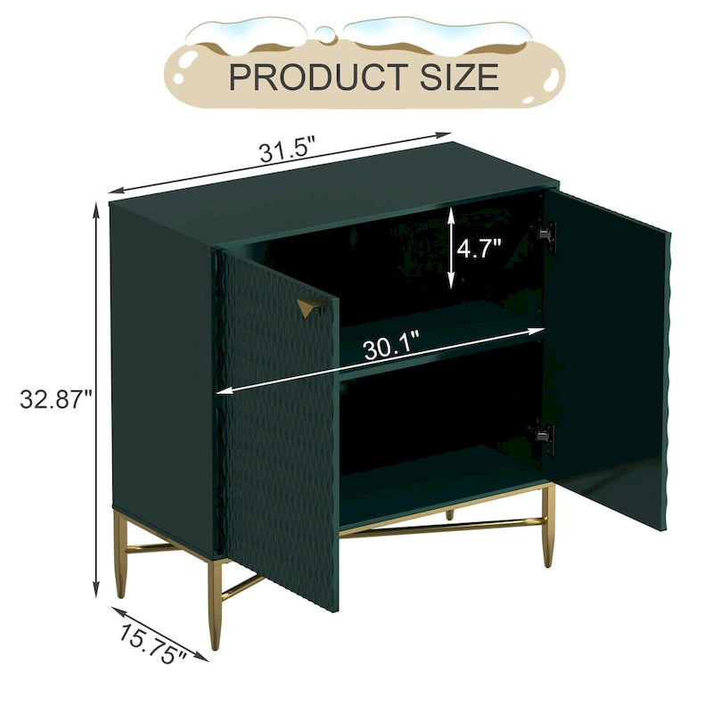 80 cm breiter, hochglänzender Schrank mit 2 Türen und goldenen Metallbeinen