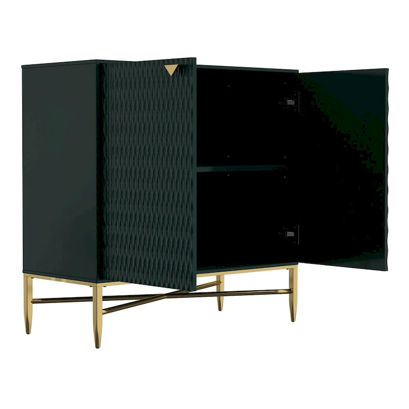 80 cm breiter, hochglänzender Schrank mit 2 Türen und goldenen Metallbeinen