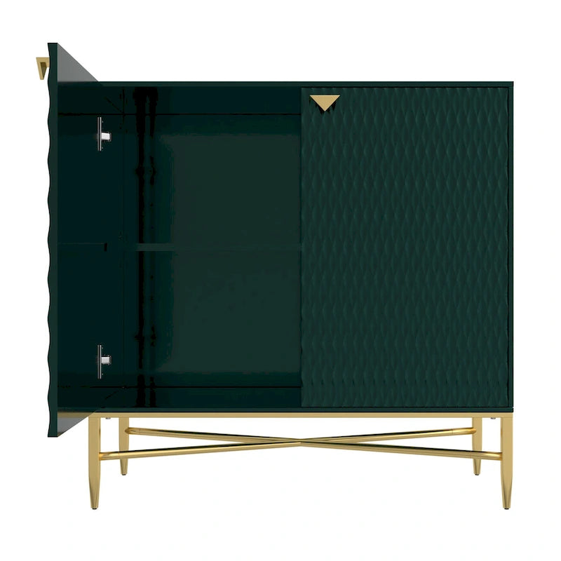 80 cm breiter, hochglänzender Schrank mit 2 Türen und goldenen Metallbeinen