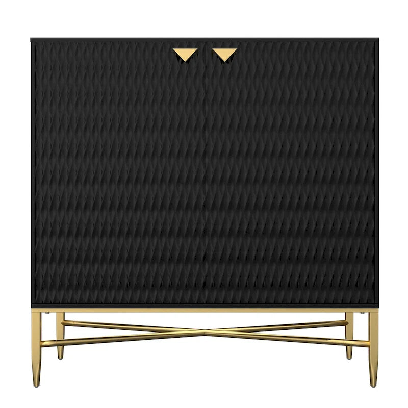 80 cm breiter, hochglänzender Schrank mit 2 Türen und goldenen Metallbeinen