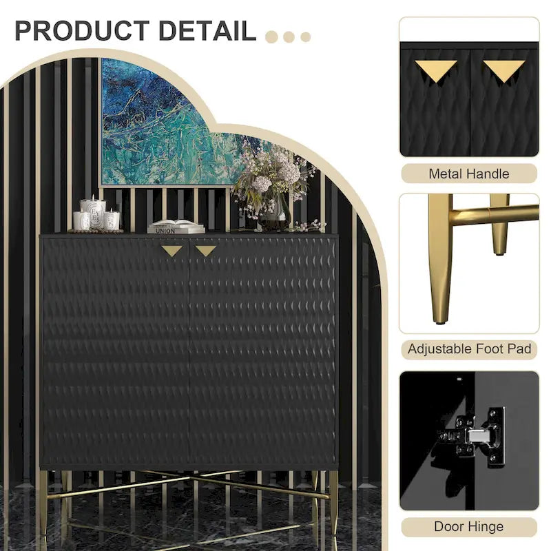 80 cm breiter, hochglänzender Schrank mit 2 Türen und goldenen Metallbeinen