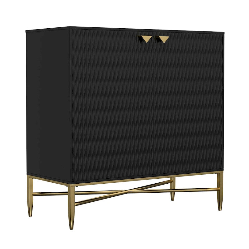 80 cm breiter, hochglänzender Schrank mit 2 Türen und goldenen Metallbeinen