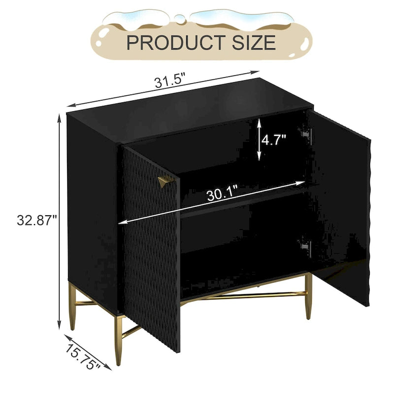 80 cm breiter, hochglänzender Schrank mit 2 Türen und goldenen Metallbeinen