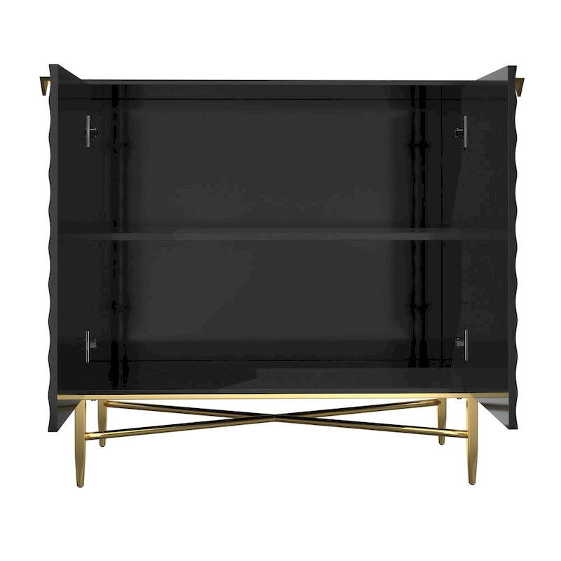 80 cm breiter, hochglänzender Schrank mit 2 Türen und goldenen Metallbeinen
