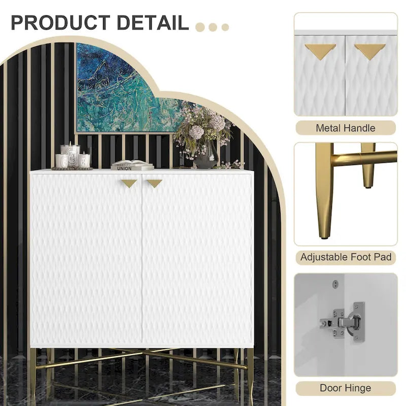 80 cm breiter, hochglänzender Schrank mit 2 Türen und goldenen Metallbeinen